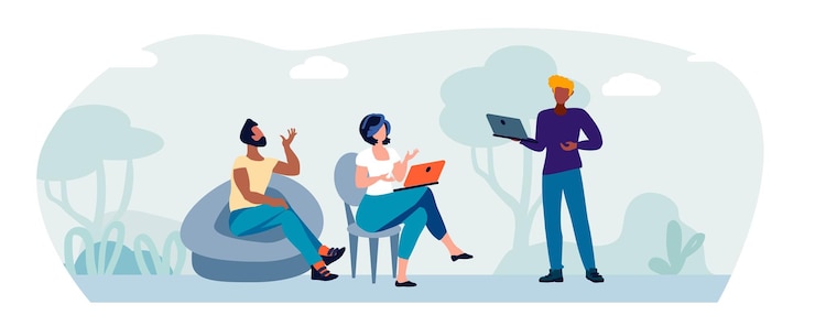Vector environment and peoplemen and women talking in a comfortable environmentvector illustration