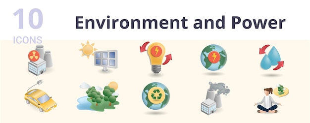 Environment and power set creative icons nuclear energy