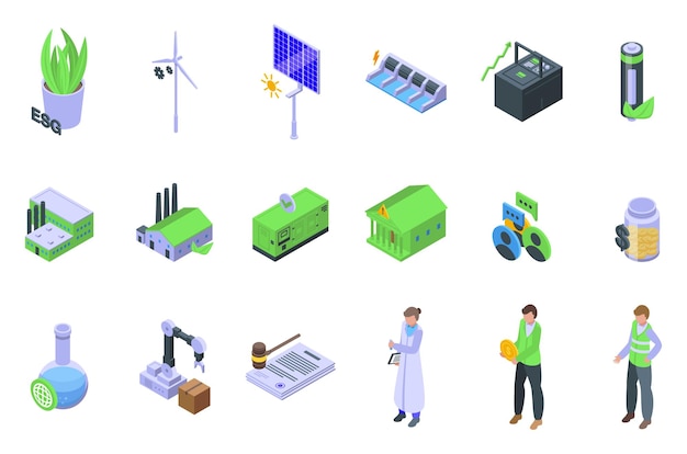 Environment social governence icons set isometric vector esg corporate