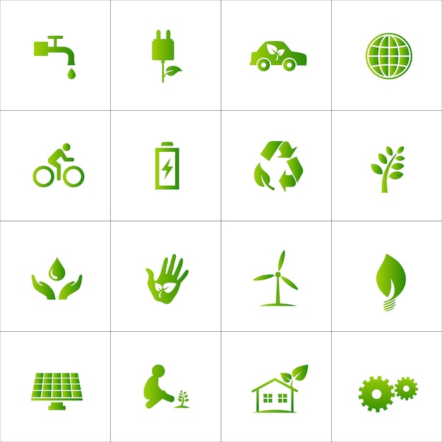 Environmental conservation green living and recycling vector icon set