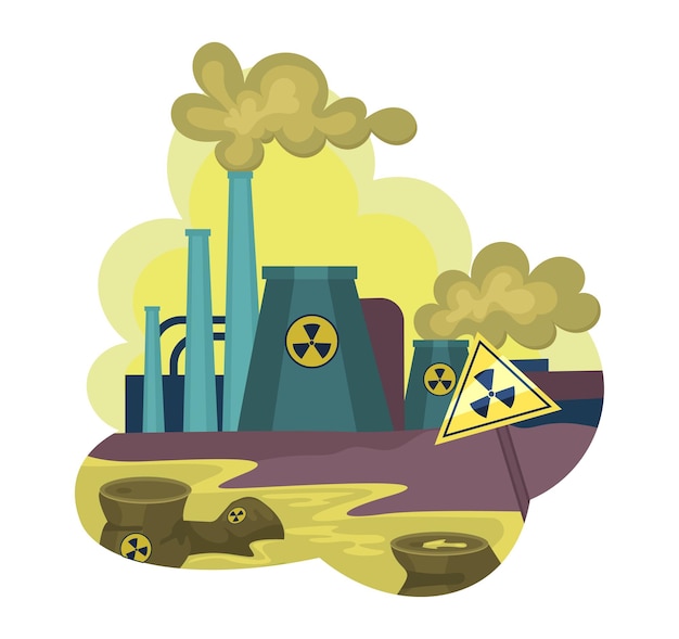 Vector environmental pollution by industrial dirty waste nuclear pollution