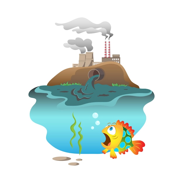 Vector environmental pollution. waste production. discharge of waste into the ocean.
