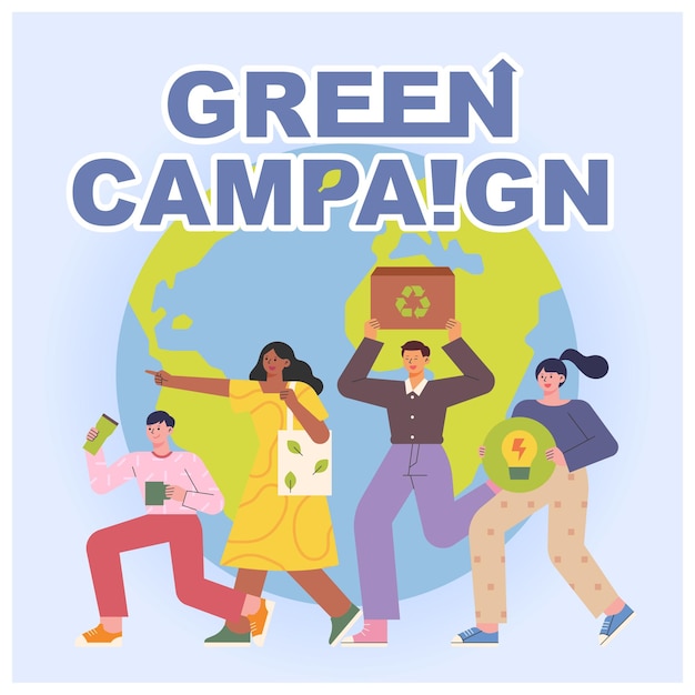 environmental protection banner. People are campaigning with items for eco-life.