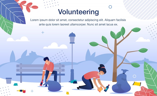 Environmental volunteering flat vector banner