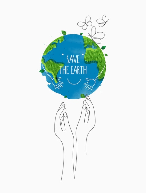 Eco di concetto ecologico con la mappa del mondo del globo e le mani per salvare l'ambiente