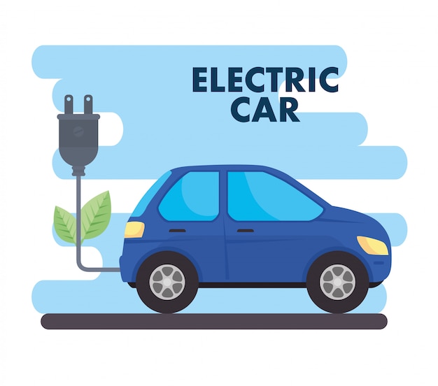 Environmentally friendly concept, electric car of blue color vector illustration design