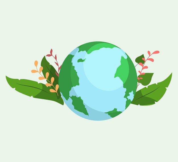 Экологически чистая икона Экологическая концепция с зеленой экоземлей и цветущими красивыми растениями