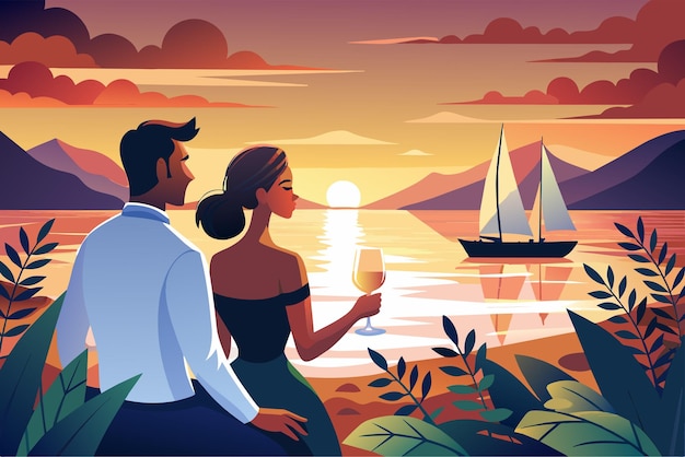 Vector envision a sunset sail along the coast with gentle breezes and golden hues painting the sky as you toast to your love and future together