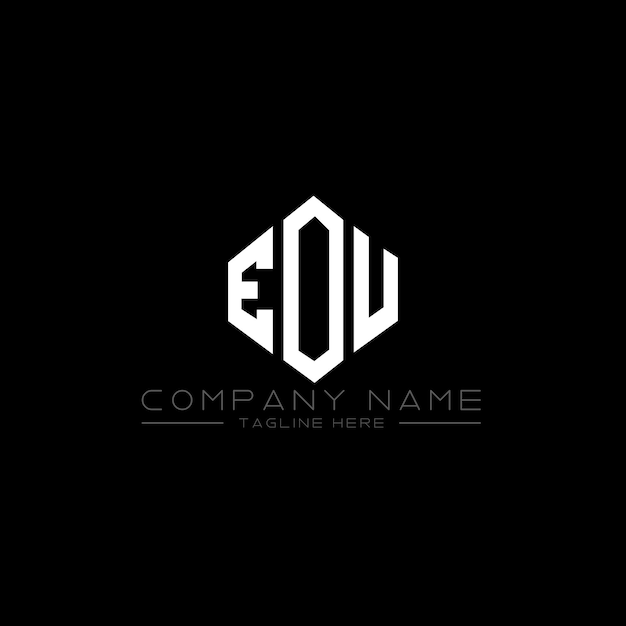EOU のロゴのデザインはポリゴン (多角形) とキューブ (立方形) で構成されEOU のモノグラム (黒と白) ビジネスロゴ (不動産ロゴ) 