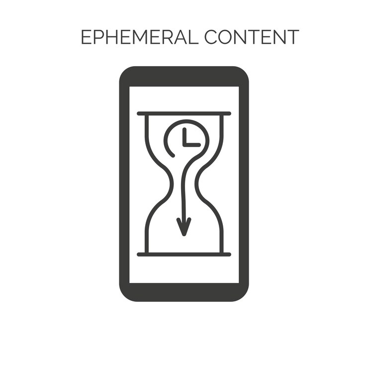 Ephemeral content concept Black icon with smartphone and hourglass isolated on white background