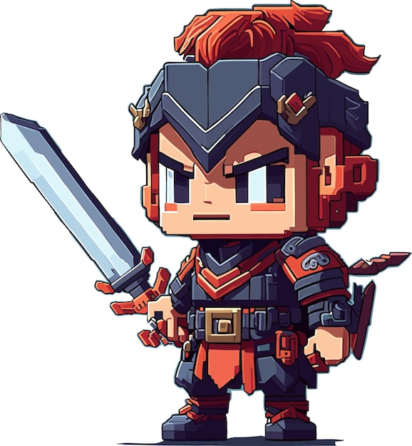 Epic samurai quest chibi male character in pixel art game asset with highdefinition 2d perspective