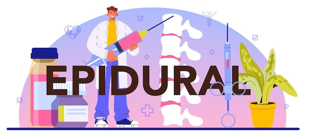 Intestazione tipografica epidurale. anestesista che esegue l'anestesia epidurale