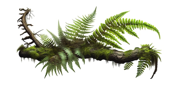 Epifytische groene bladeren van varens en mossen groeien op oude boomstammen Vectorillustratieontwerp