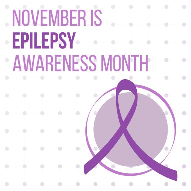 Vector epilepsy awareness month concept. banner template with purple ribbon and text. vector illustration.