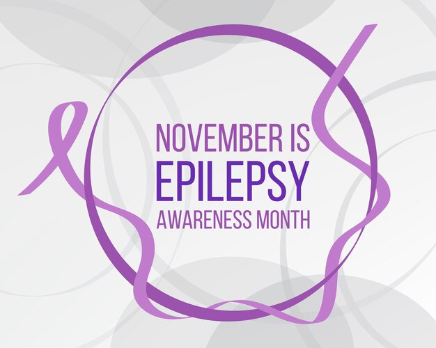 Концепция месяца осведомленности об эпилепсии. Шаблон баннера с фиолетовой лентой и текстом. Векторная иллюстрация.