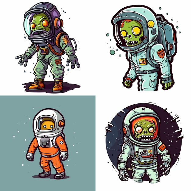 Epische Zombie Astronaut Vector Clipart met strakke lijnen en gedurfd ontwerp