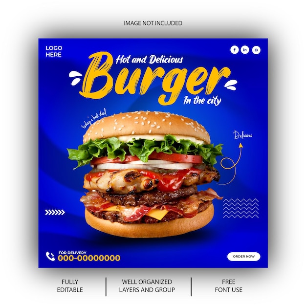 Vector eps vector delicious burger and food menu social media post design template