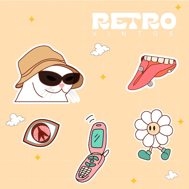 Vector eps vector with retro stickers editable template