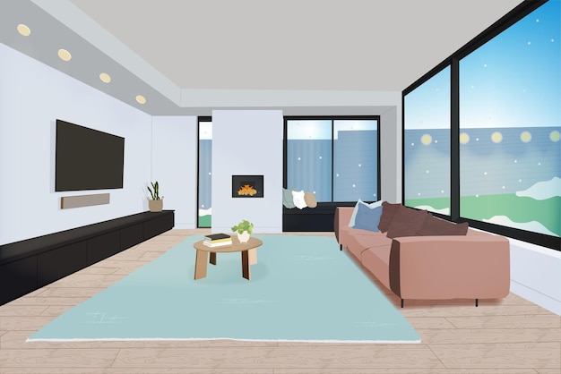 Vector eps woonkamer tekening met open haard