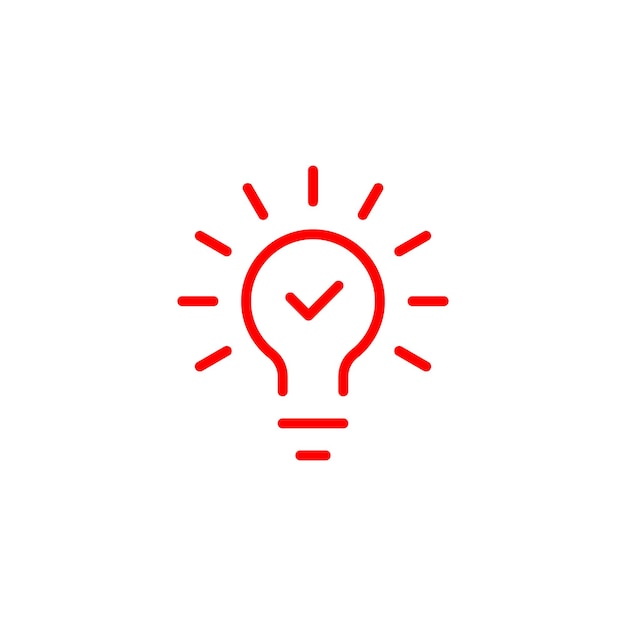 eps10 red bulb with checkmark like quick tip line icon or symbol