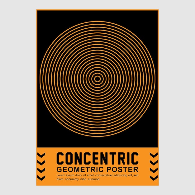 eps10 ベクトル オレンジ 黒い背景を持つ最小限の抽象的な同心円形ポスター。