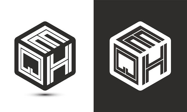 EQH letter logo design with illustrator cube logo vector logo modern alphabet font overlap style