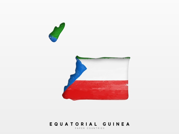 Equatorial Guinea detailed map with flag of country. Painted in watercolor paint colors in the national flag.
