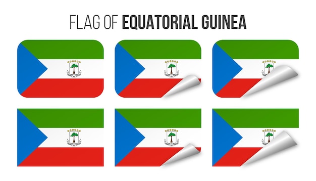 赤道ギニアの旗ラベルステッカーセットベクトル図赤道ギニアの3d旗分離