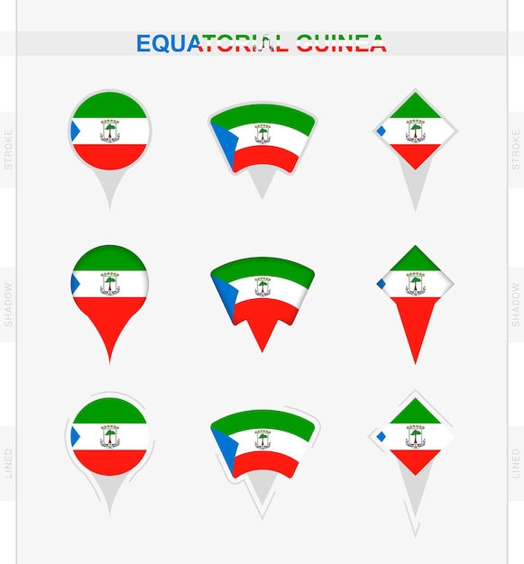 Equatorial Guinea flag set of location pin icons of Equatorial Guinea flag