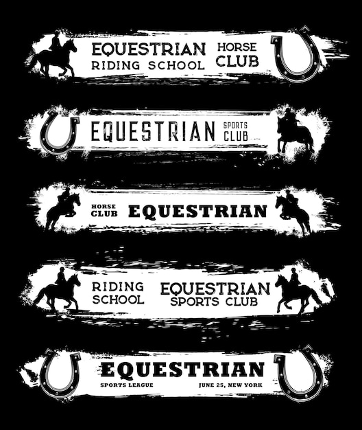 Vettore striscioni del club di sport equestri, carte di equitazione