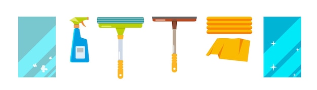 Equipment for cleaning windows and glass mirrors on a white background