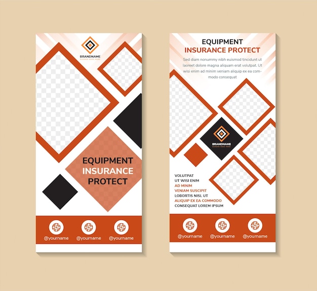 Vettore l'assicurazione dell'attrezzatura protegge il modello di banner roll up per un volantino di progettazione di report e brochure