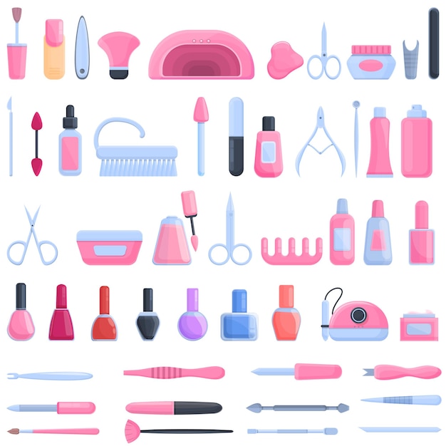 Vector equipment for manicure icons set. cartoon set of equipment for manicure icons