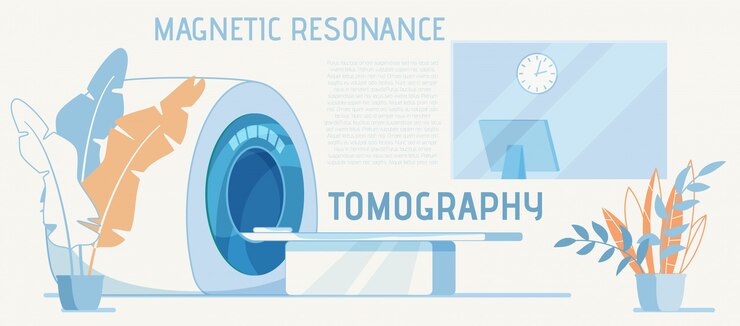 Vector mri 진단 만화 광고 장비