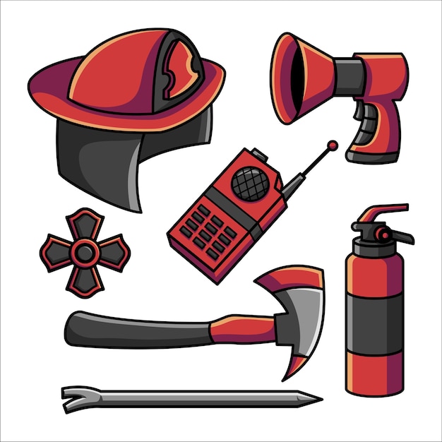 Equipment Set of fireman on white background