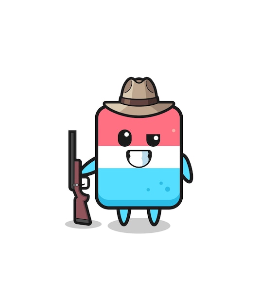 Eraser hunter mascot holding a gun , cute design