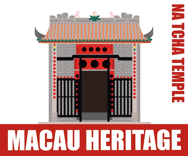 Vector erfgoed en oriëntatiepunt van macau na tcha-tempel