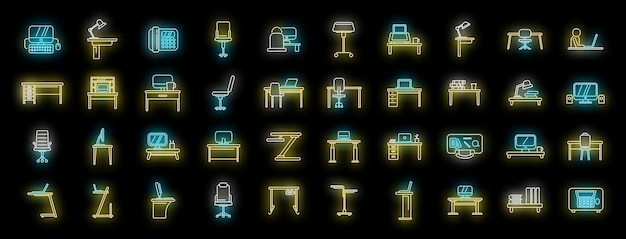 ergonomic workplace icons set vector neon