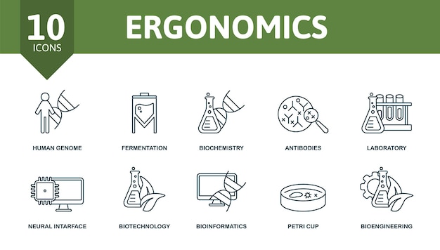 Vector ergonomics set icon editable icons ergonomics theme such as human genome biochemistry laboratory and more