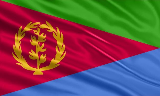 Eritrea flag design Waving Eritrea flag made of satin or silk fabric Vector Illustration