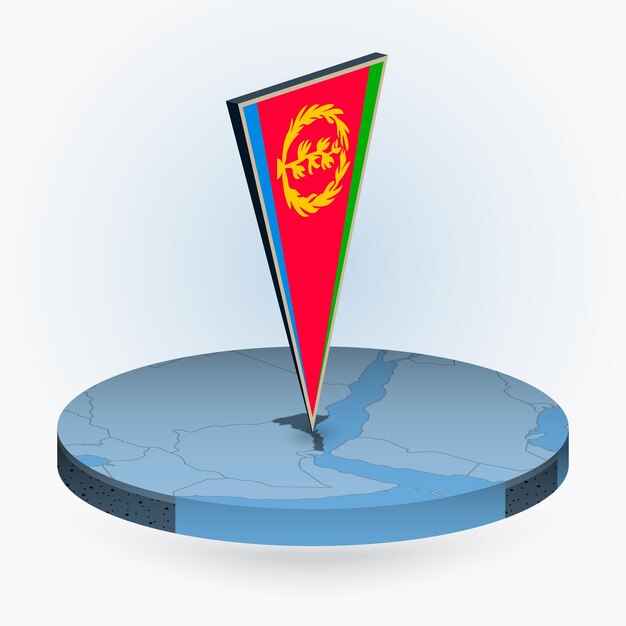 Eritrea-kaart in ronde isometrische stijl met driehoekige 3d-vlag van eritrea