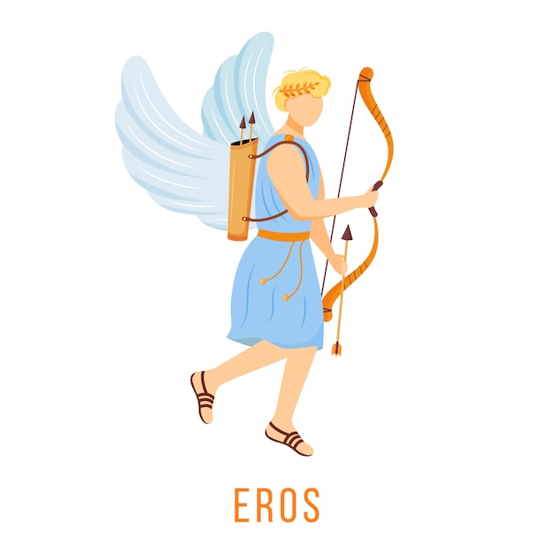 Eros illustratie. god van liefde en aantrekkingskracht. oude griekse godheid. goddelijke mythologische figuur. stripfiguur op witte achtergrond