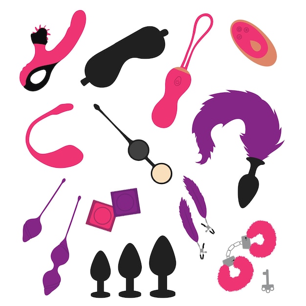 Vector erotic toys simple elements on transparent background flat vector illustration for adult people