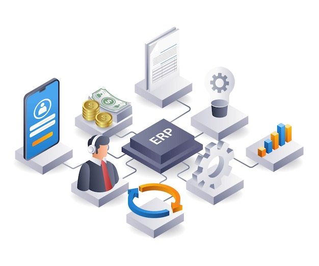 Vector erp business company management flat isometric 3d illustration