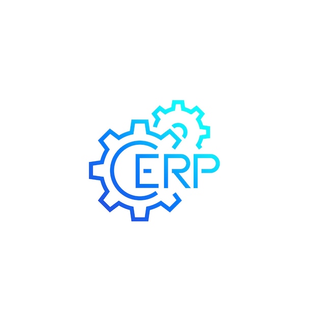 ERP、ギア付きのエンタープライズリソースプランニングアイコン