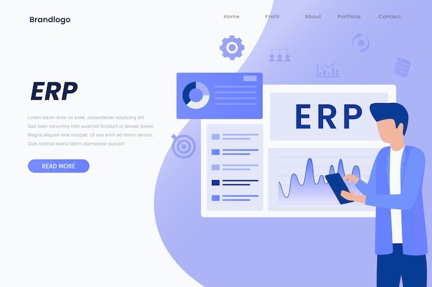 Erp enterprise resource planning landing page illustration