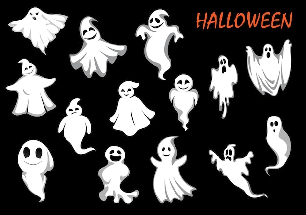 Vector errie and funny flying ghosts or ghouls for halloween part or holiday design