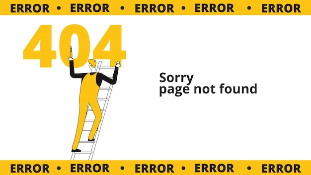 Vector error 404 page. computer failure, oops concept. website template with flat line male character. illustration warning failure, 404 page, internet website message