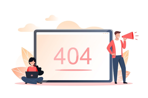 오류 404 페이지 또는 파일을 찾을 수 없습니다. 사람 개념, 웹 페이지 그림.