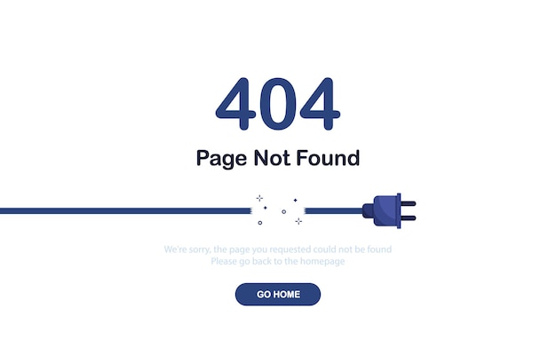 Error 404 page not found banner with broken cable for website template